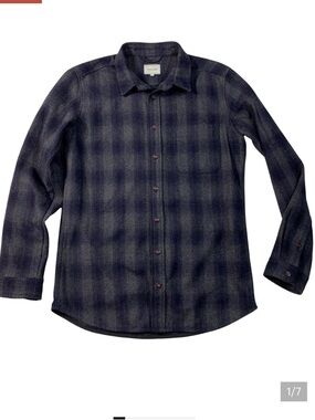 Frank & Oak Flannel - Gray/Navy Plaid L